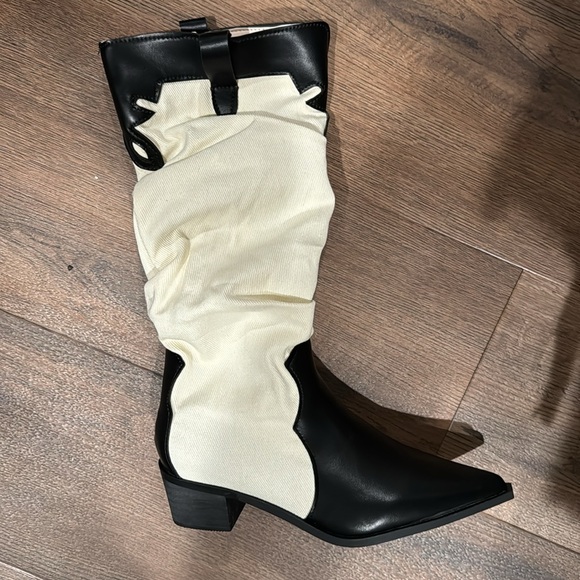 🛑AT COST SLOUCHY canvas vegan leather Western Black cream cowboy Boots CLEARANCE - Picture 6 of 6